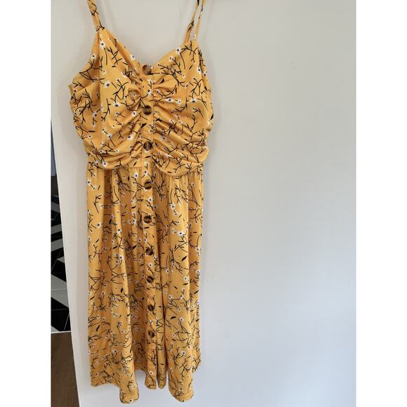 Baby Doll Womens M Yellow Floral Cotton Sun Dress Strappy Y2k Fairy Cottage - Picture 2 of 6